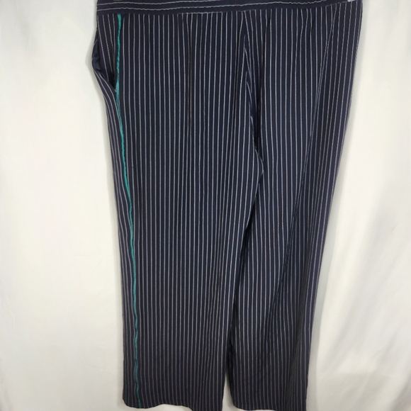 attention Navy & White Pin Striped Draw String Waist Pants Plus Size XXLarge - Picture 4 of 8